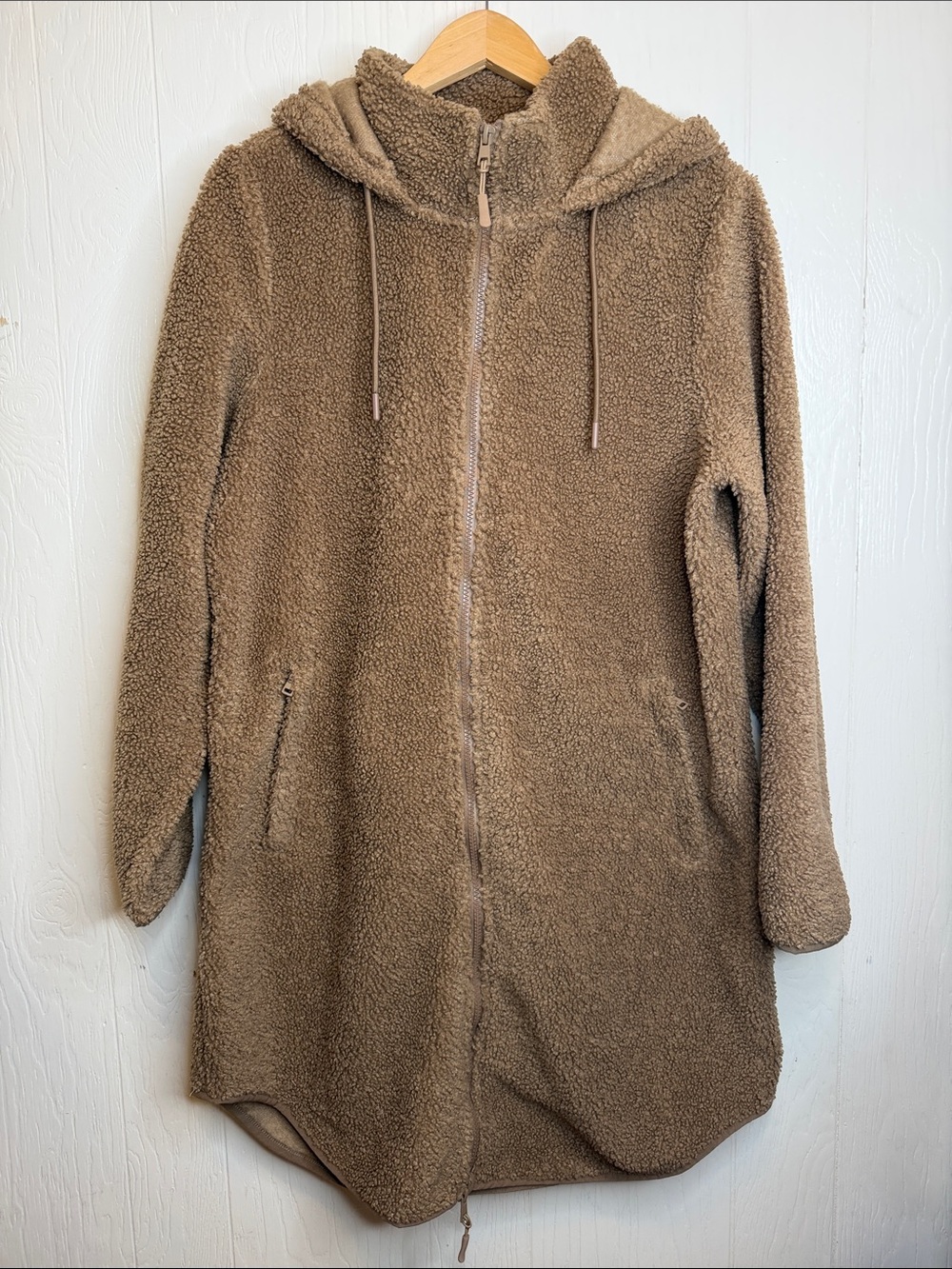Aspen Longline Plush Teddy Fleece Hooded Jacket L